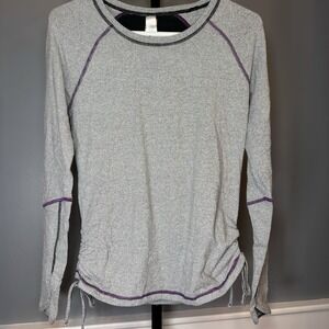 Lucy‎ Tech Womens Gray Purple Long Sleeve Active Wear Ruched Top Size Medium